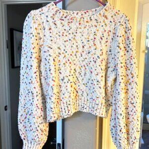 En Creme Crew Neck Multi Colored Dotted Sweater, slightly puffed sleeves, size S